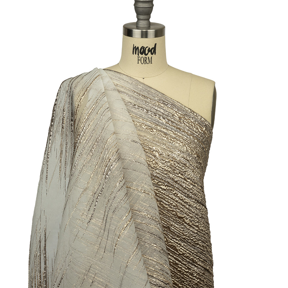 Metallic Gold and Beige Striated Lines Luxury Burnout Brocade - Joann Fabrics