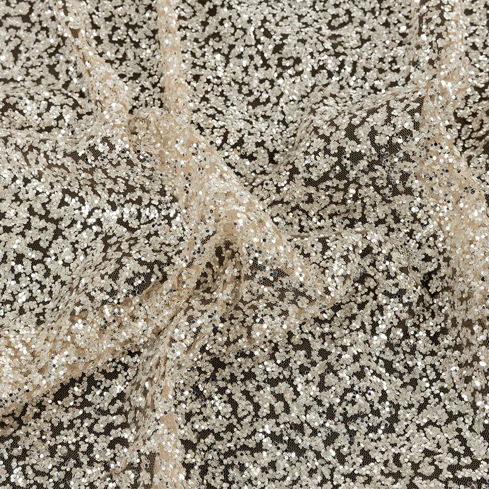 Tulle with Glitter Clusters - Light Nude with Platinum - Eminence Collection - Joann Fabrics
