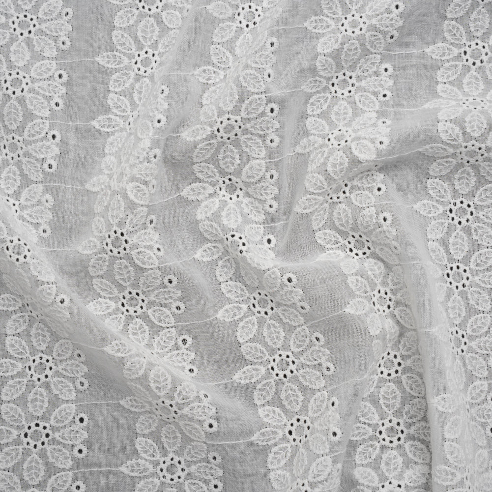 Embroidered Eyelet Cotton Voile - White Flower Wreath Stripes - Naomi Collection - Joann Fabrics