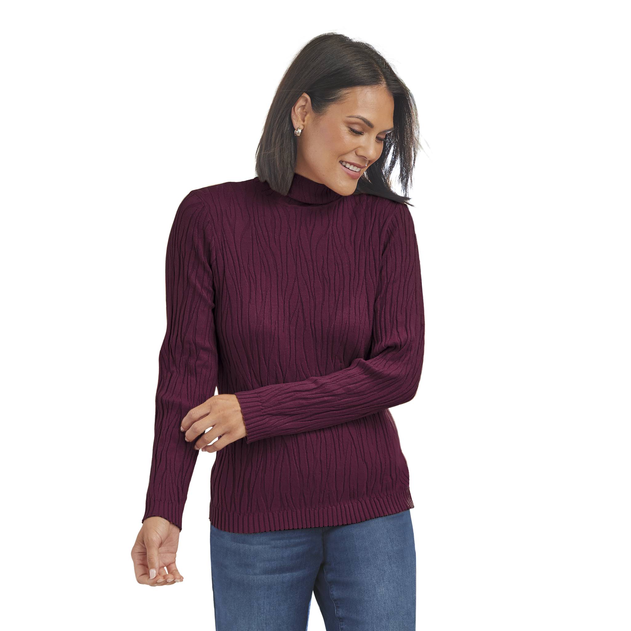 Fine-Gauge Wave-Textured Turtleneck, Soft Stretchy Knit - Northstyle Catalog