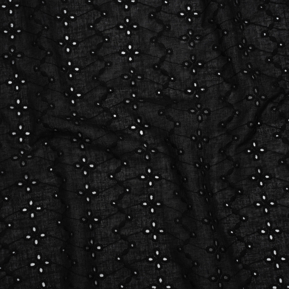 Embroidered Eyelet Cotton Voile - Black Floral Zig Zags and Stripes - Naomi Collection - Joann Fabrics