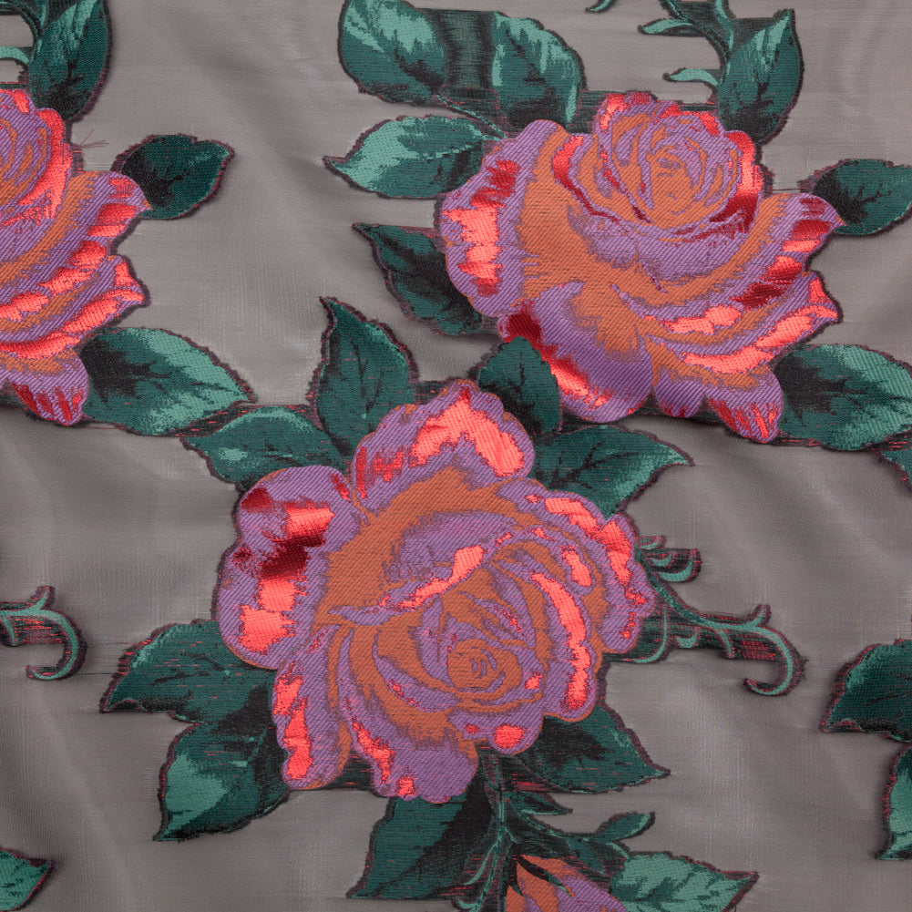 Metallic Space Cherry, Chinese Violet and Rain Forest Floral Luxury Organza Jacquard - Joann Fabrics