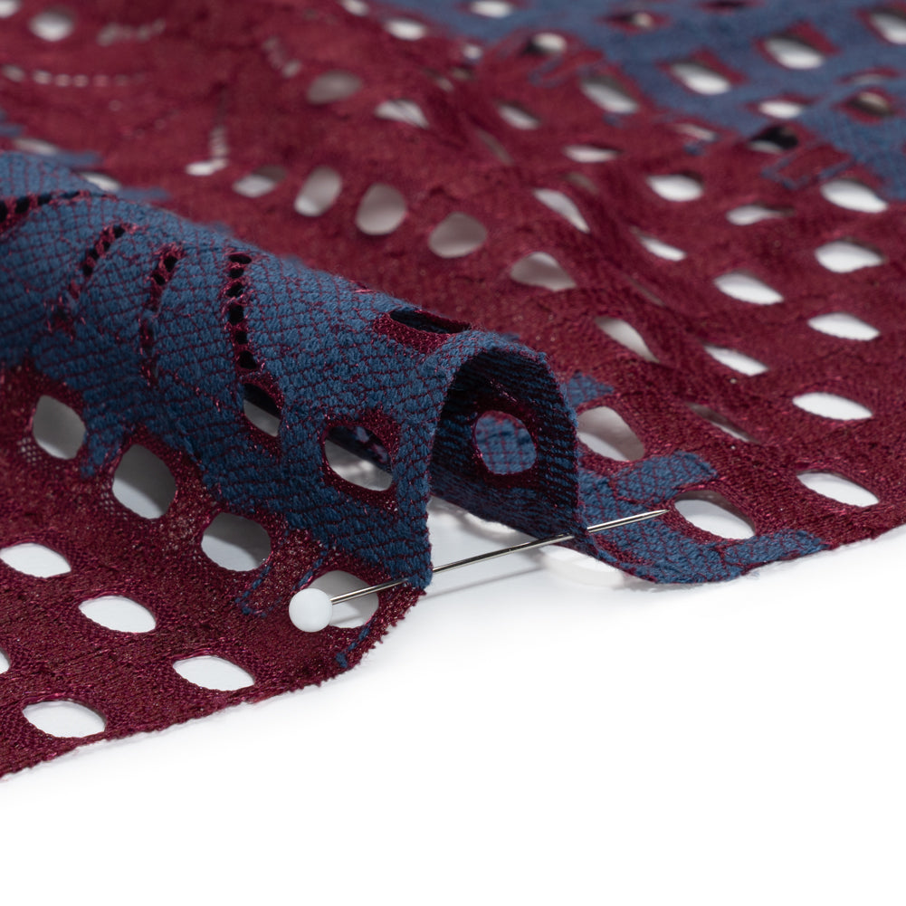 Burgundy and Navy Flowers and Eyelets Striped Re-Embroidered Lace - Joann Fabrics