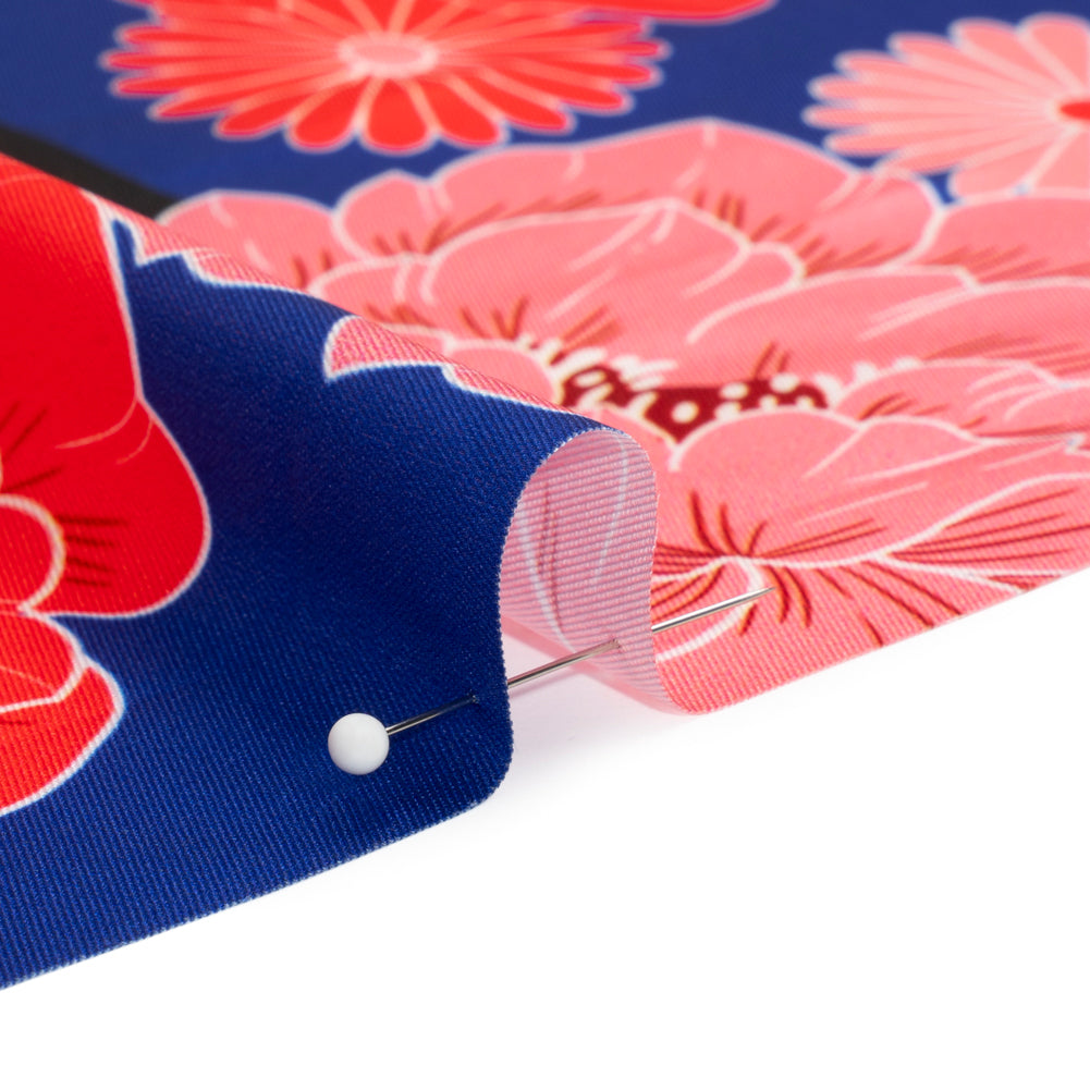Recycled Polyester Twill - Blue and Pink Floral - Japanese Daydreams Print - Mood Exclusive Groove Collection - Joann Fabrics