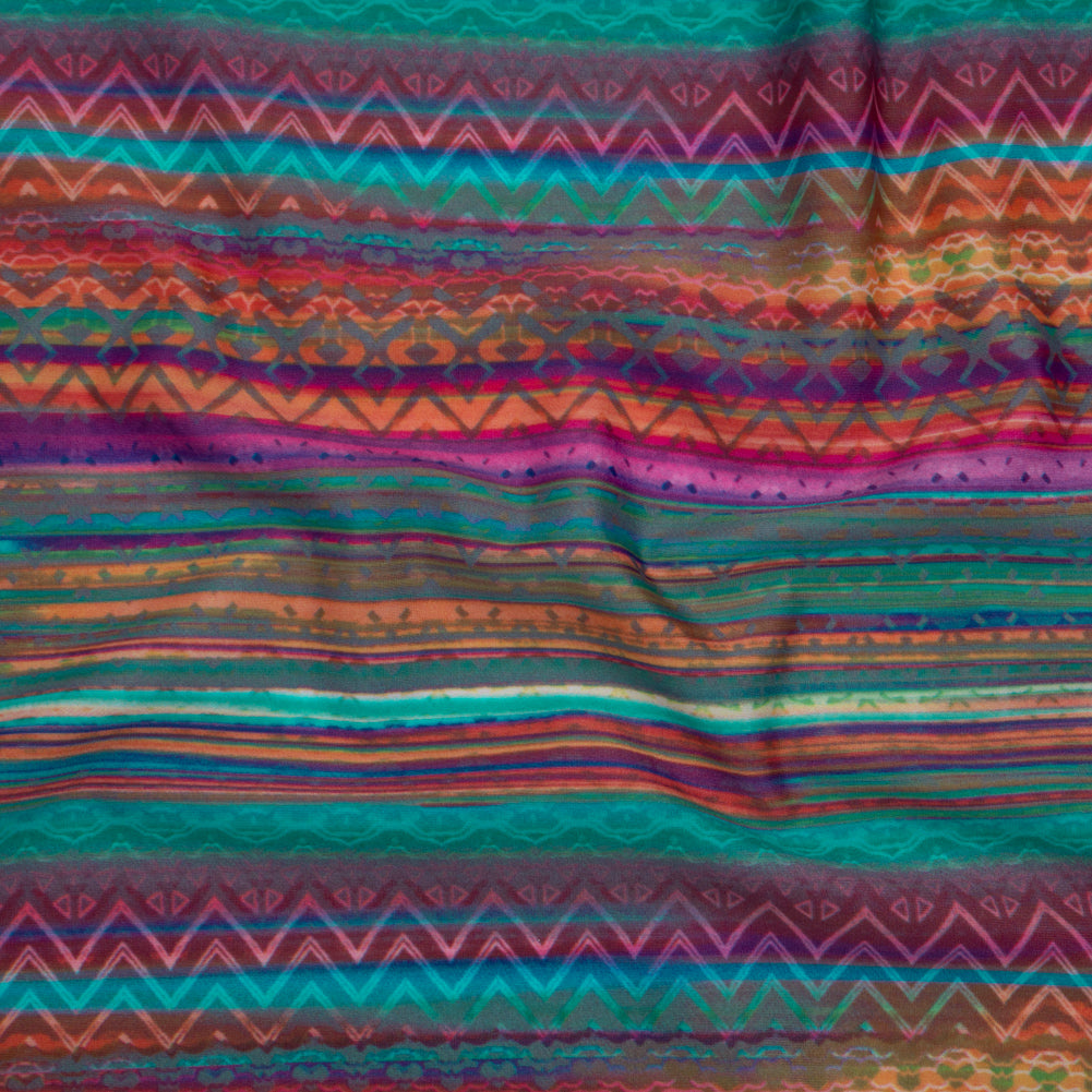 Stretch Nylon Swimwear Tricot - Rainbow and Gray Geometric Doodles Decorated Stripes - Designer Deadstock - Joann Fabrics