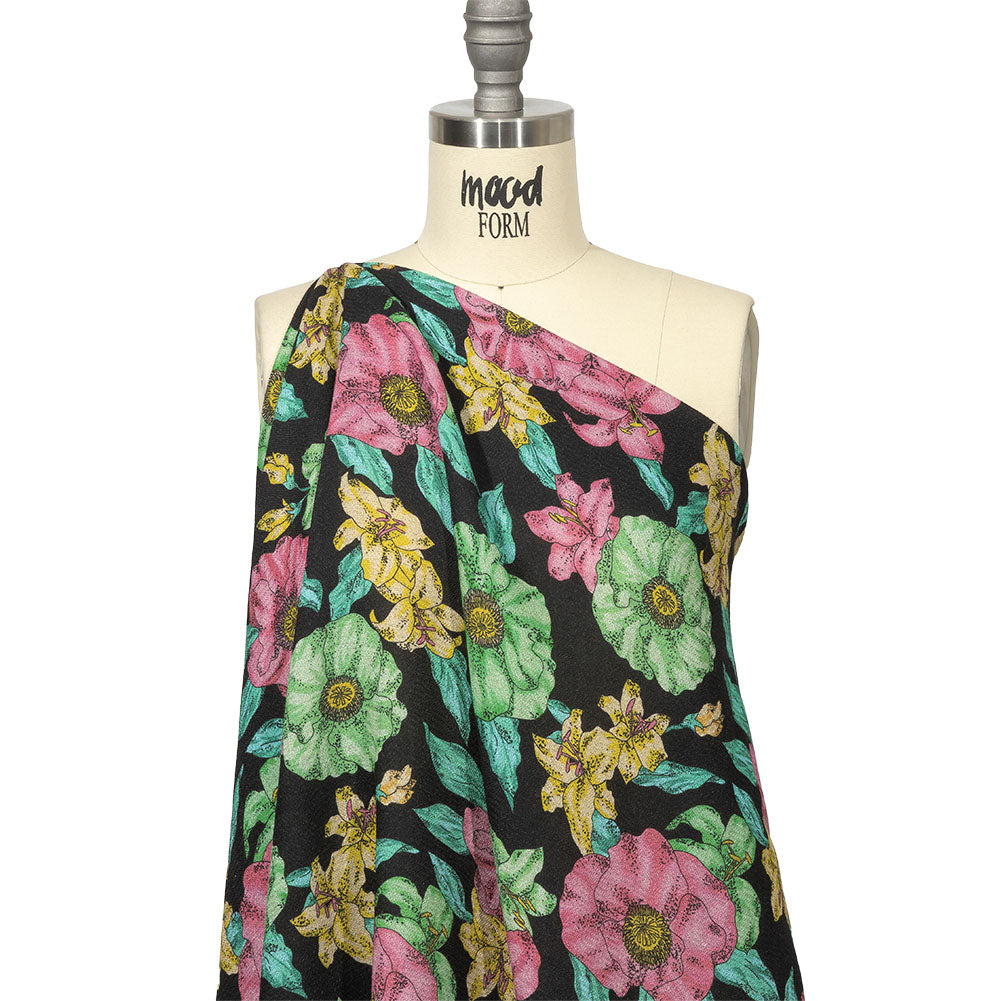 Balenciaga Italian Pink, Yellow and Lime Floral Wool Crepe - Joann Fabrics