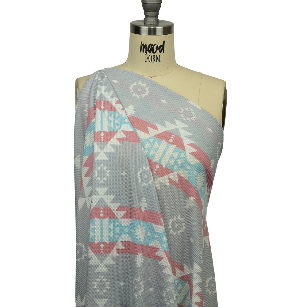 Pink, Sky Blue and Gray Geometric and Striped Polyester and Rayon Waffle Knit - Joann Fabrics