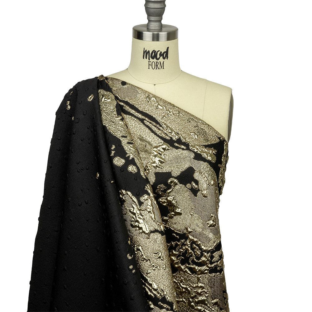 Metallic Golden Mist and Black Spotted and Splattered Luxury Brocade - Joann Fabrics