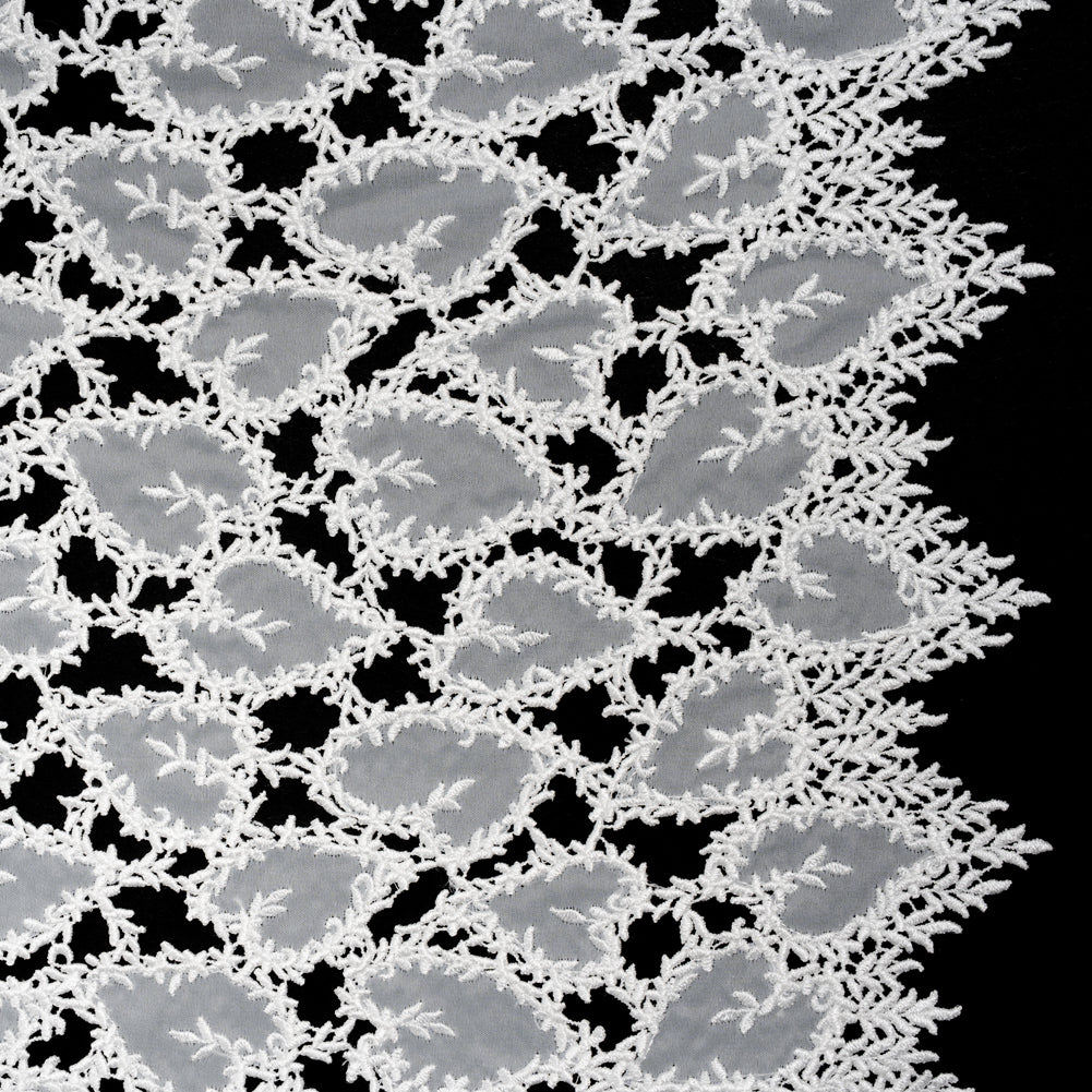 Burnout Embroidered Lace with Finished Edges - White Leafy Lines - Joann Fabrics
