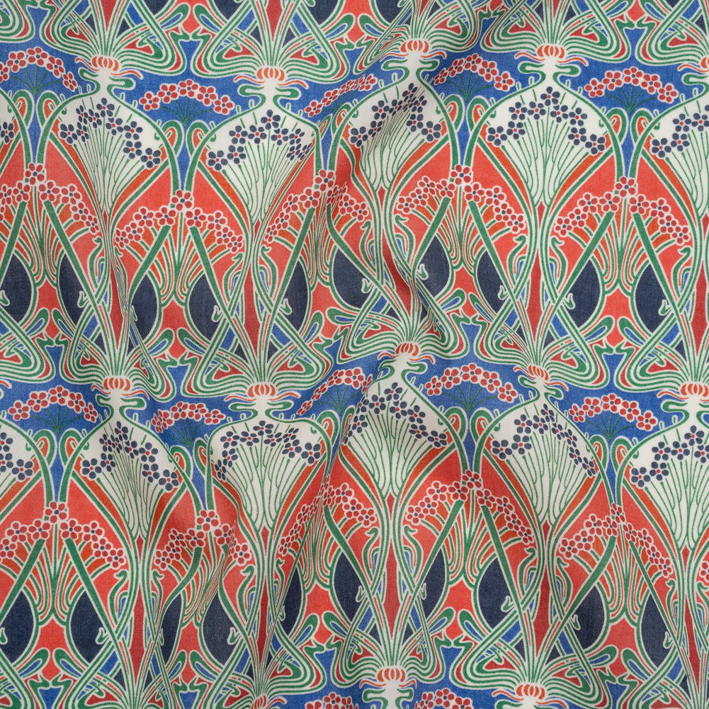 Liberty Fabrics Tana Lawn® - Ianthe Red - Red, Bright Blue and Pink Art Nouveau Floral Trees - Joann Fabrics