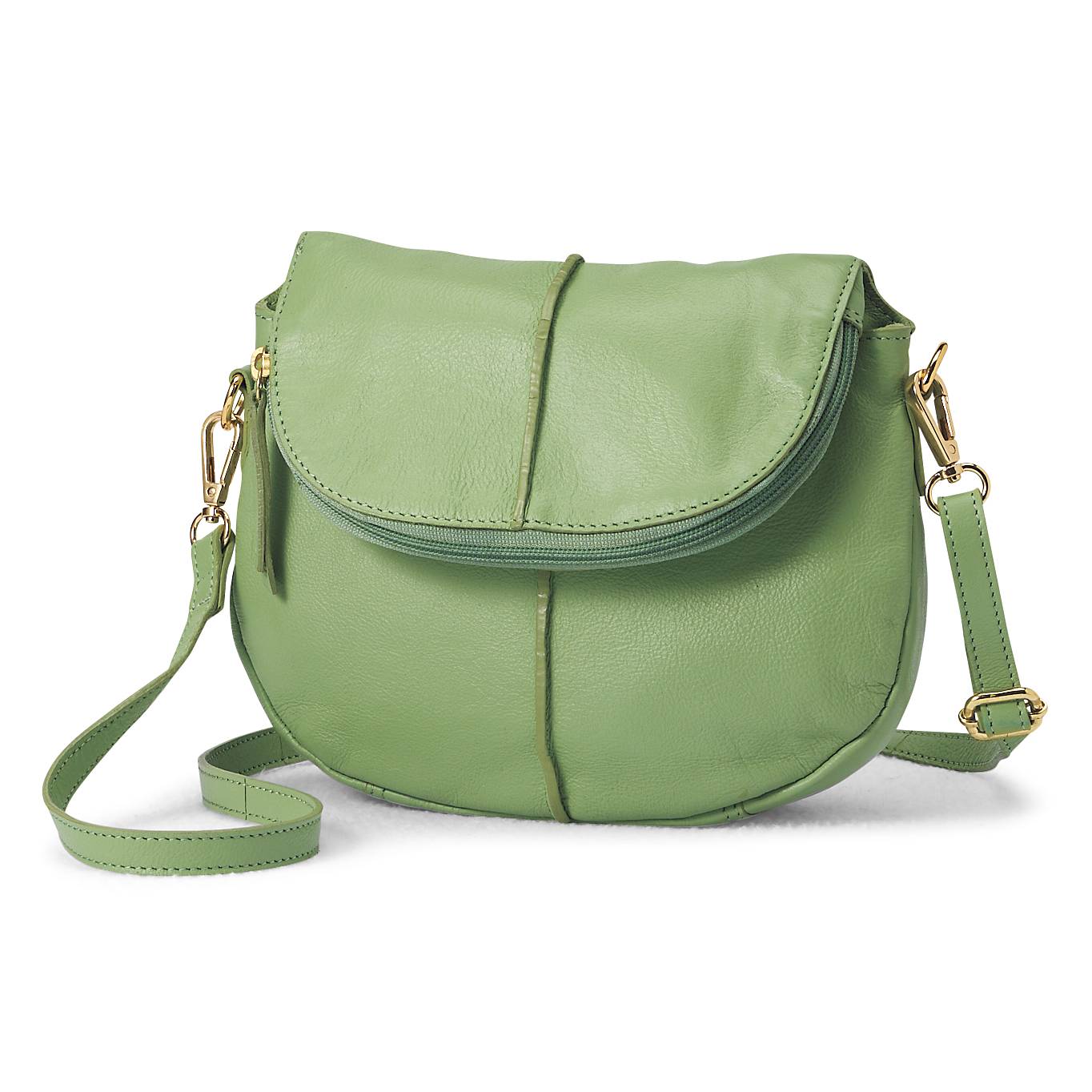 Multi-Pocket Leather Crossbody Bag, Green, Zip-Around Flap Compartment - Northstyle Catalog