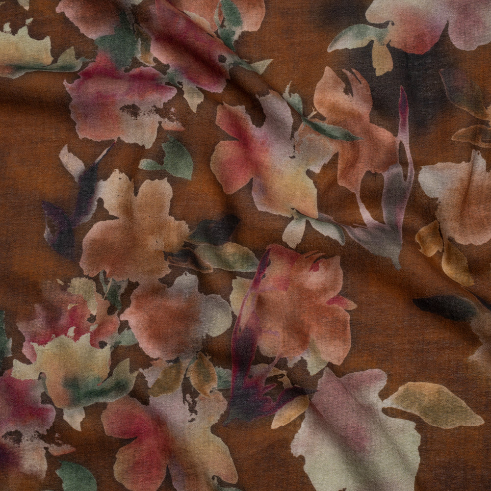 Cotton Crepe - Warm Brown, Pink and Green Abstracted Florals - Mood Exclusive Botanic Breeze Print - Joann Fabrics