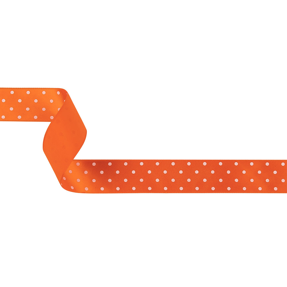 Carrot and Bright White Polka Dots Satin Ribbon - 1