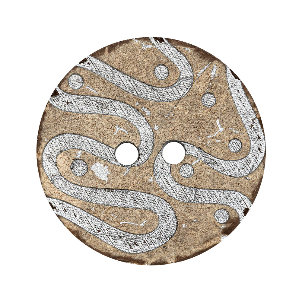 Italian Beige and Silver Swirls Etched Coconut Button - 48L/30.5mm - Joann Fabrics
