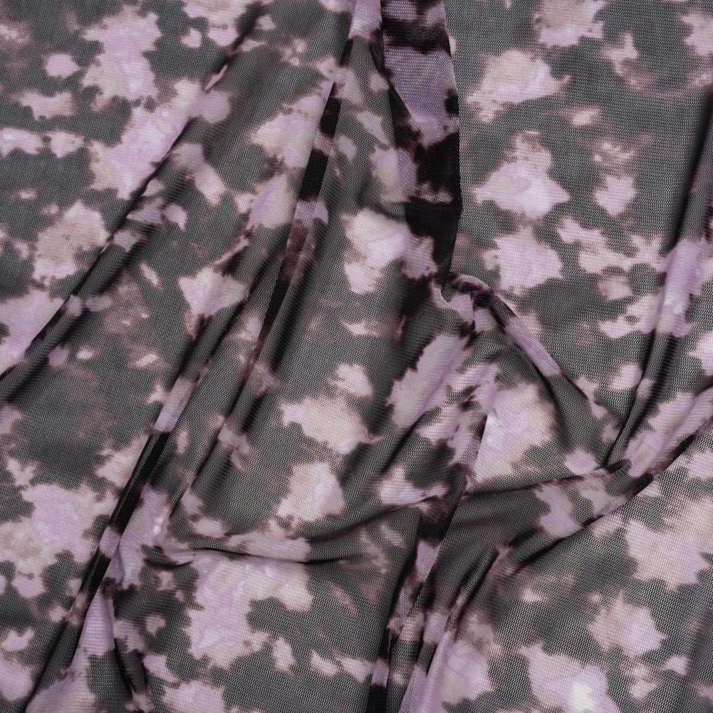 Stretch Polyester Mesh Print - Lilac and Black Tie Dye Spots - Designer Deadstock - Joann Fabrics