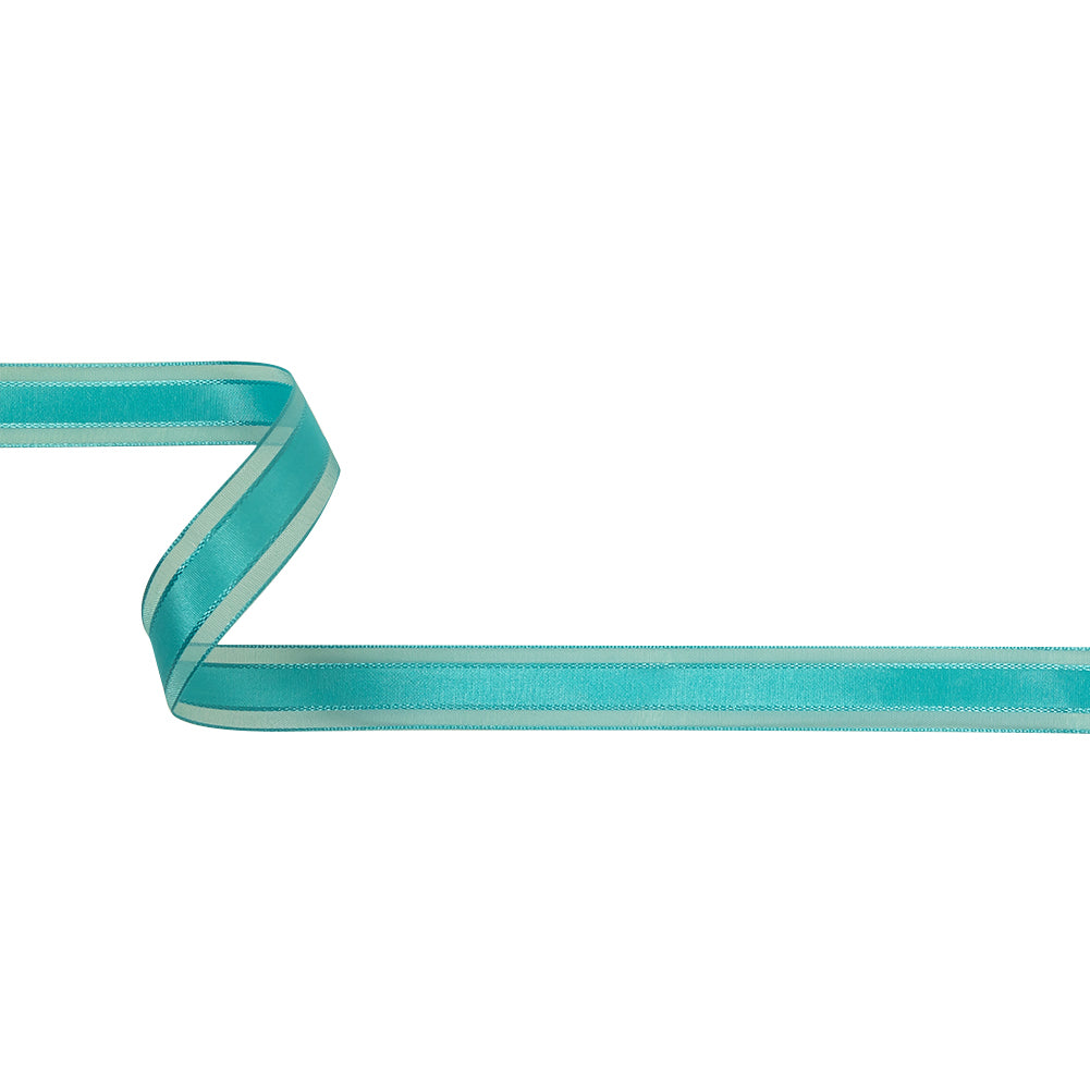 Turquoise Woven Ribbon with Sheer Organza Borders - 0.75