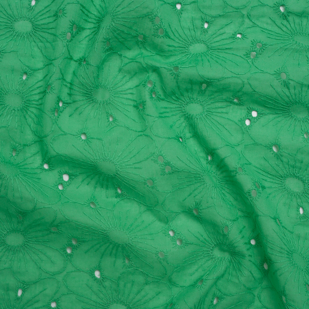Embroidered Eyelet Cotton Voile - Ming Green All-Over Flowers - Naomi Collection - Joann Fabrics