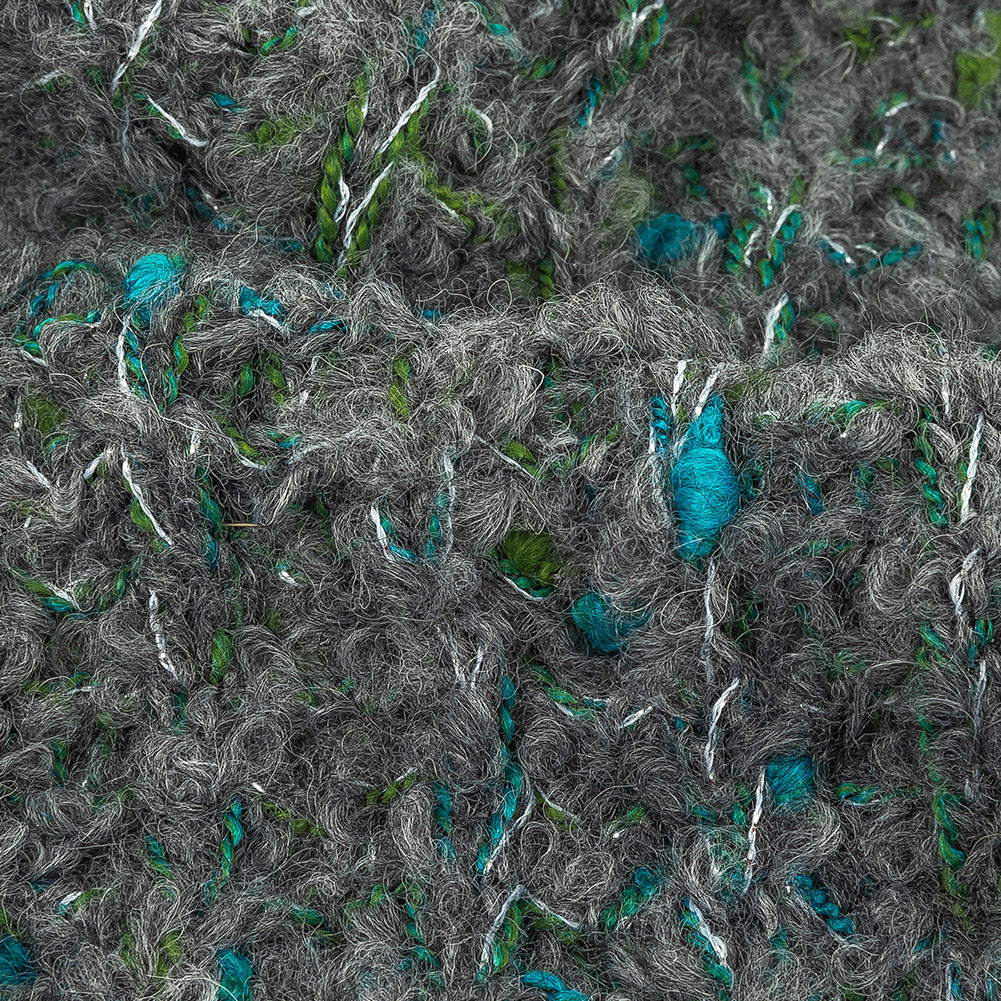 Gray, Mosaic Blue and Lime Boucled Wool Sweater Knit - Joann Fabrics
