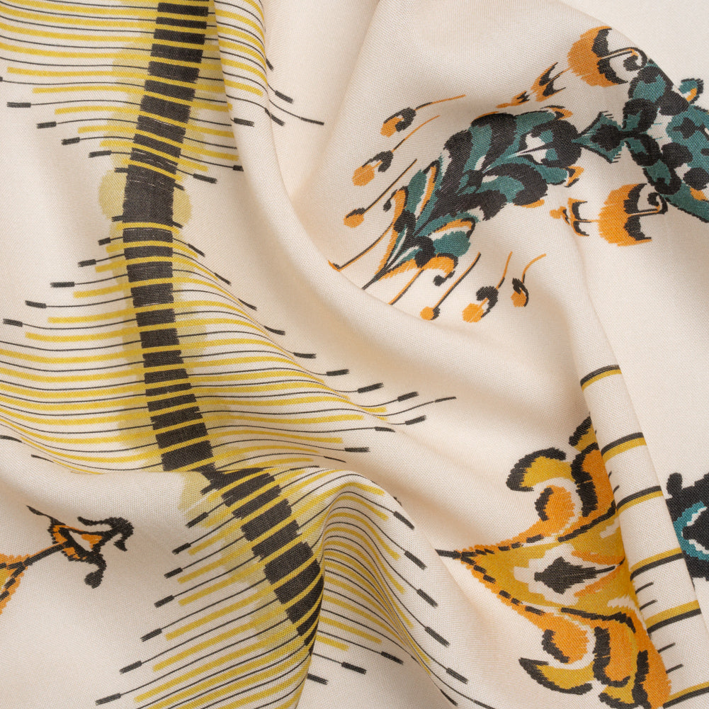 Tencel Woven Print - Yellow, Teal and White Intricate Abstracts - Mood Exclusive Table Settings - Joann Fabrics