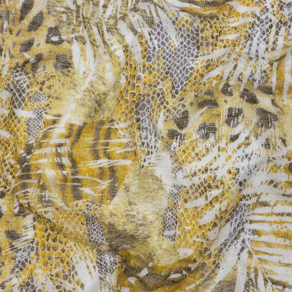 Yellow, White and Brown Animal Motley Polyester and Rayon Open Sweater Knit - Joann Fabrics