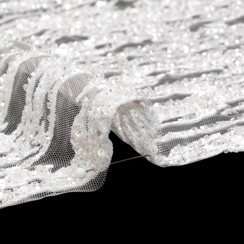 Embroidered Lace with Beads and Sequins - Off-White Abstract Lines - Joann Fabrics