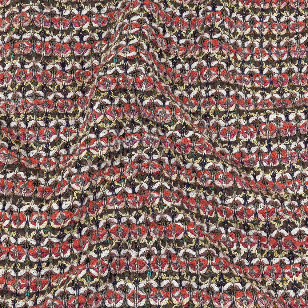 Italian Pink, White, and Olive Striped Boucle Chunky Blended Wool Sweater Knit - Joann Fabrics