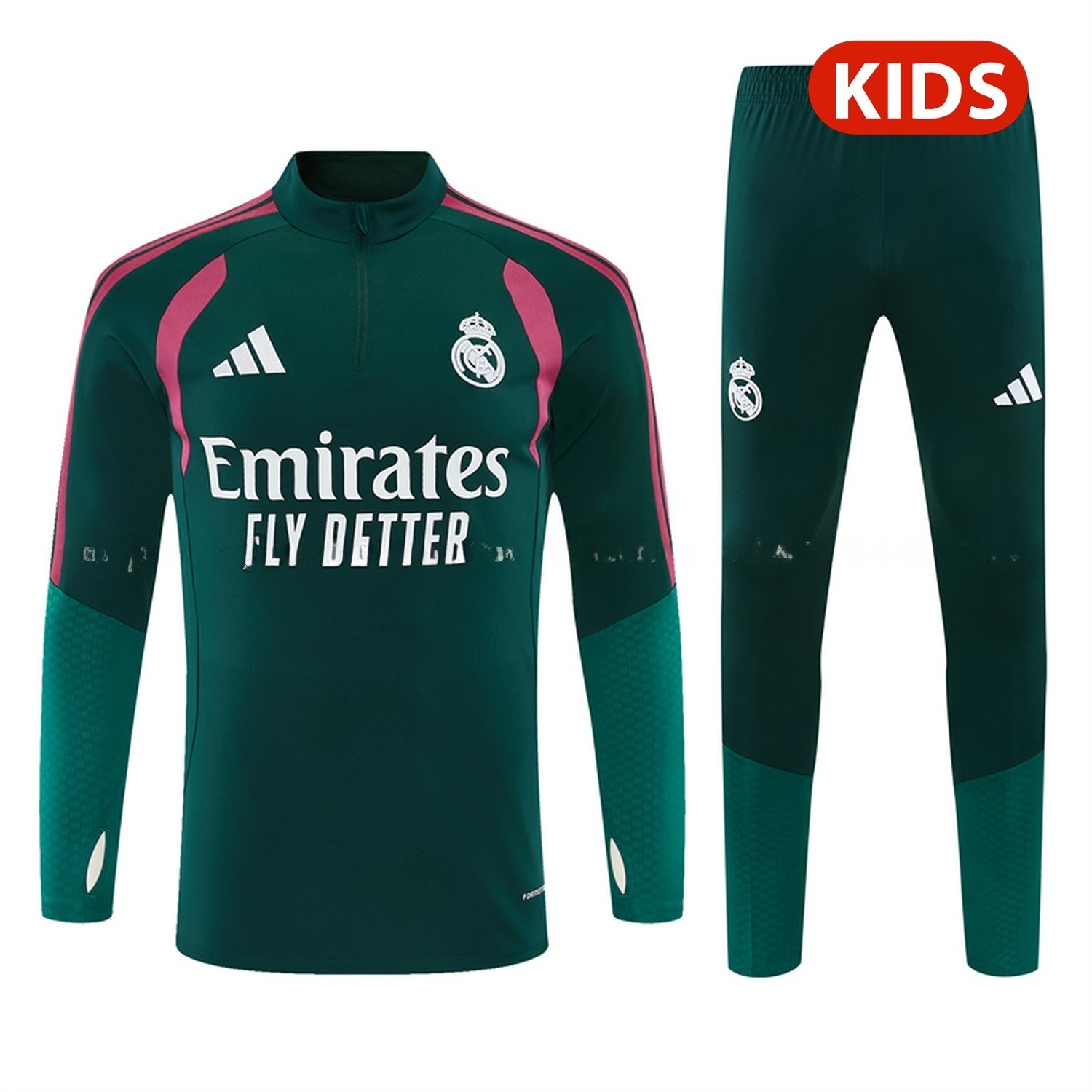Real Madrid 26-27 Kids Long Sleeve Training Set - Dark Green Top & Dark Green Pants - UnitedFutballJersey