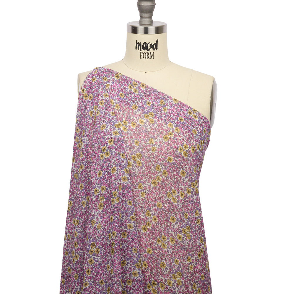 Viscose Georgette - Pink and Yellow Floral - Springtime Saunter Print - Mood Exclusive Secret Garden Collection - Joann Fabrics