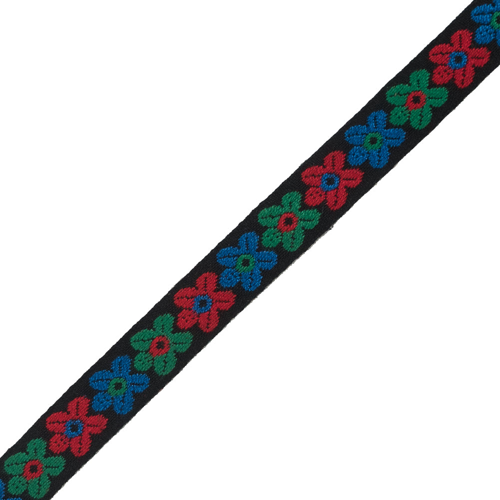 Red, Green and Blue Floral Embroidered Ribbon - 0.5