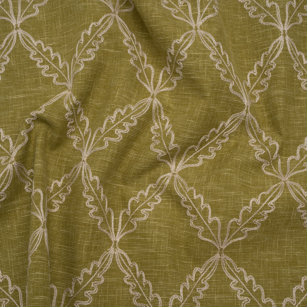 Embroidered Polyester and Cotton Woven - Olive Leaf Diamonds - British Imported - Joann Fabrics