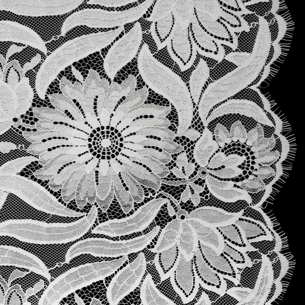 Raschel Lace Panel with Finished Edges - Ivory Bold Daisies and Leaves - Joann Fabrics