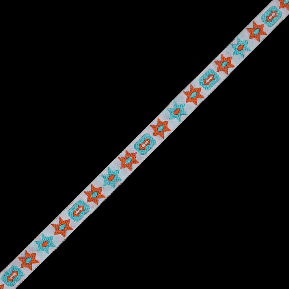 Orange and Blue Geometric Jacquard Ribbon - 0.5