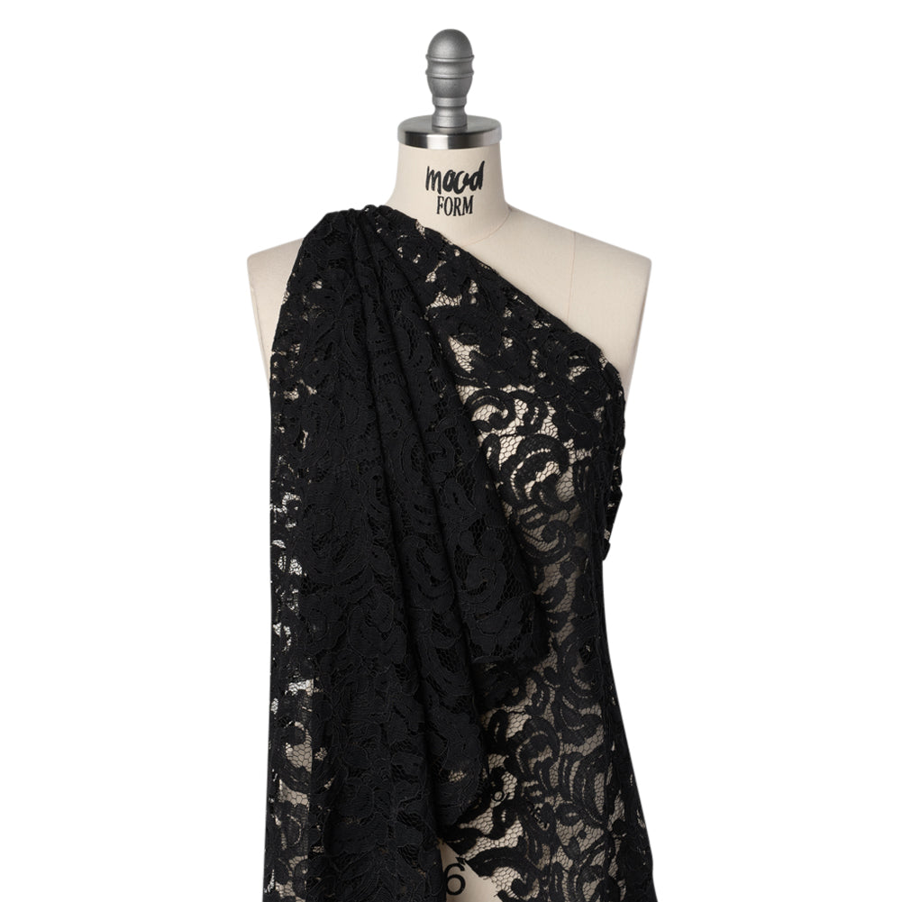 Corded Cotton and Polyester Lace - Black Floral - Designer Deadstock - Joann Fabrics