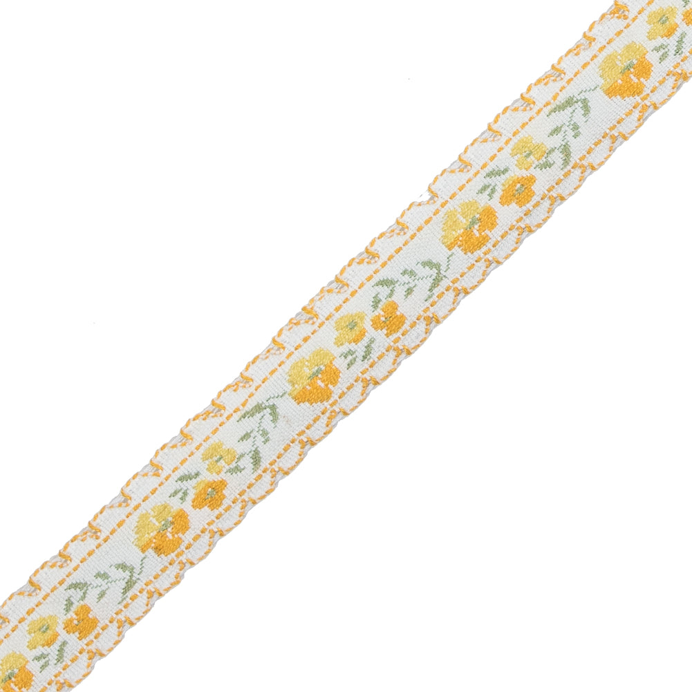 Yellow Floral German Jacquard Ribbon - 0.5