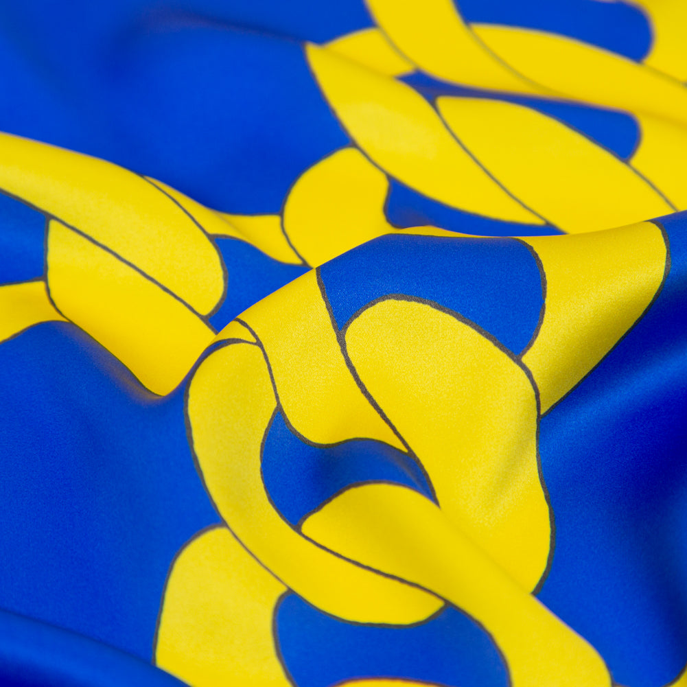 Mood Exclusive Italian Blue and Yellow Large Chains Digitally Printed Silk Charmeuse - Joann Fabrics