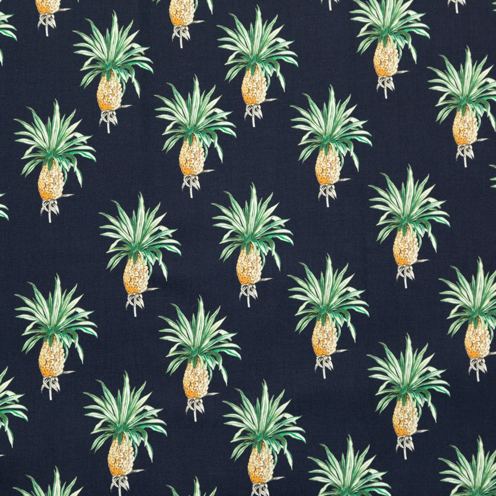 Cotton Voile - Navy Blue Pineapples - Intaglio Pines Print - Mood Exclusive St. Tropez Collection - Joann Fabrics