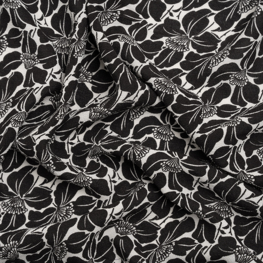 Famous Australian Designer Black and White Floral Rayon Crepe - Joann Fabrics