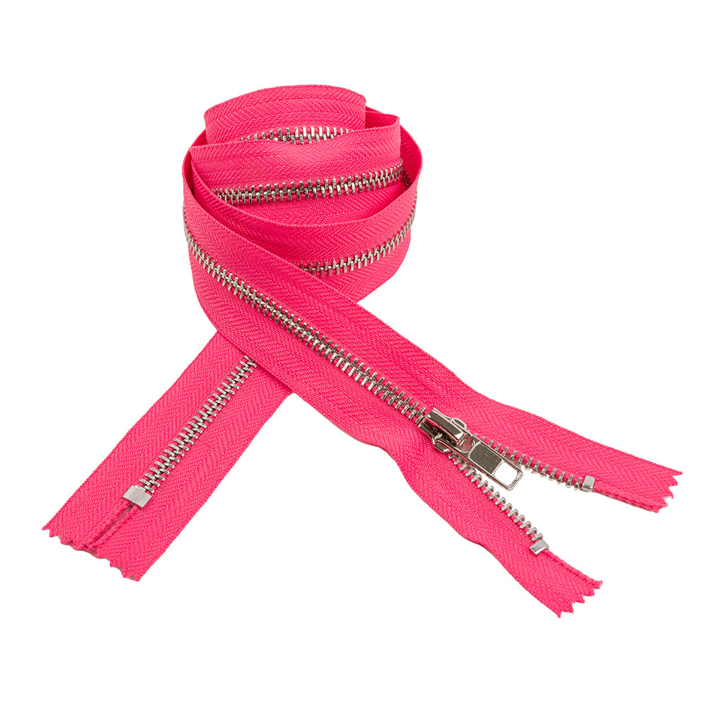 Hot Pink and Silver T5 Closed End Metal Zipper - 36