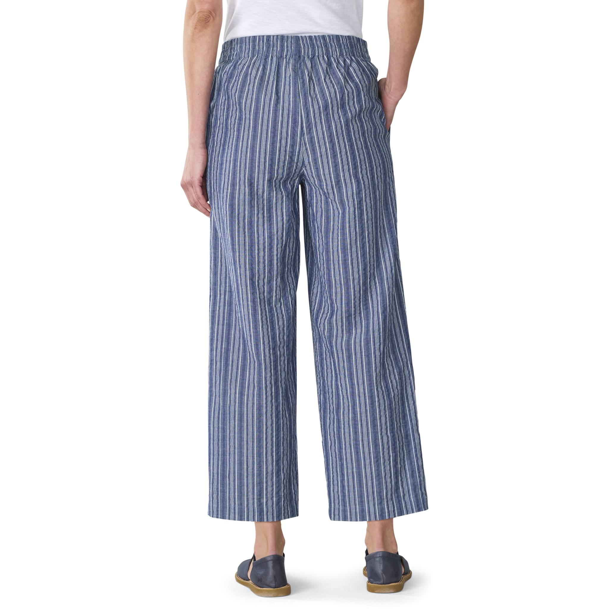 Straight-Leg Striped Cotton Crop Pants, Elastic Waist, On-seam Pockets - Northstyle Catalog