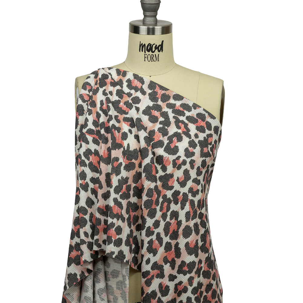 Gunmetal, Pink and Foggy Dew Leopard Spots Polyester and Rayon Waffle Knit - Joann Fabrics