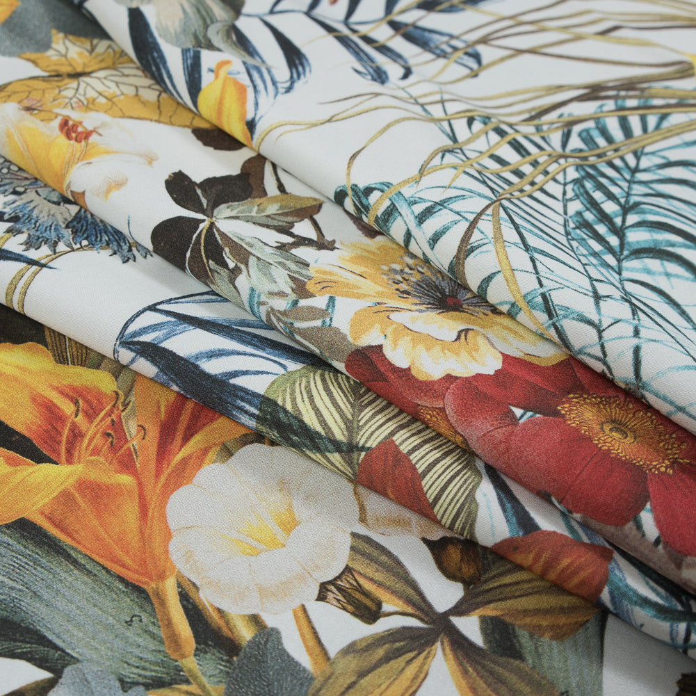 Stretch Cotton Sateen - Blue and Yellow Tropical Floral - Ganesh's Wisdom Print - Mood Exclusive Surya Collection - Joann Fabrics