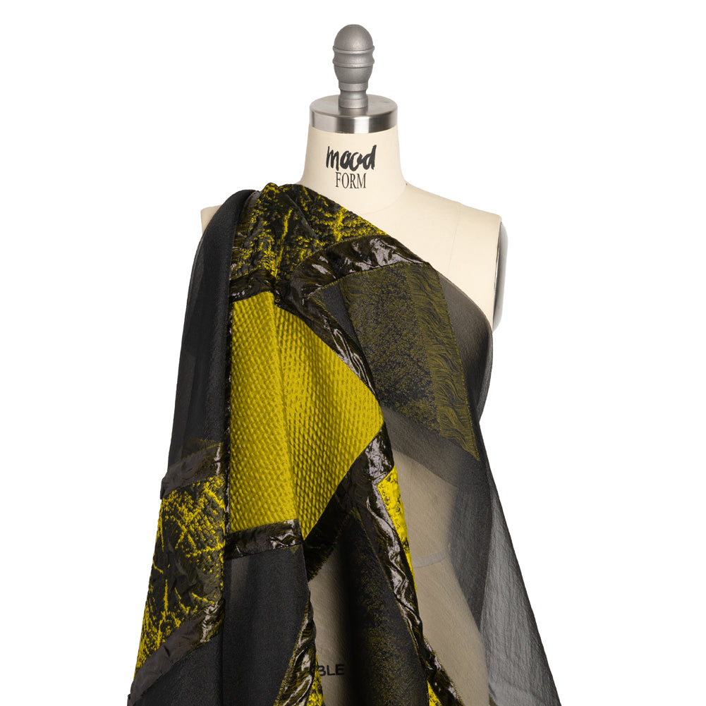 Metallic Luxury Burnout Brocade Panel - Olive Green and Black Geometric Rays - Joann Fabrics