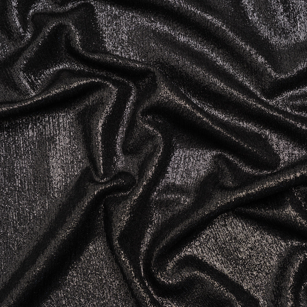 Metallic Foiled Uneven Stretch Rib Knit - Charcoal on Black - Estelle Collection - Joann Fabrics