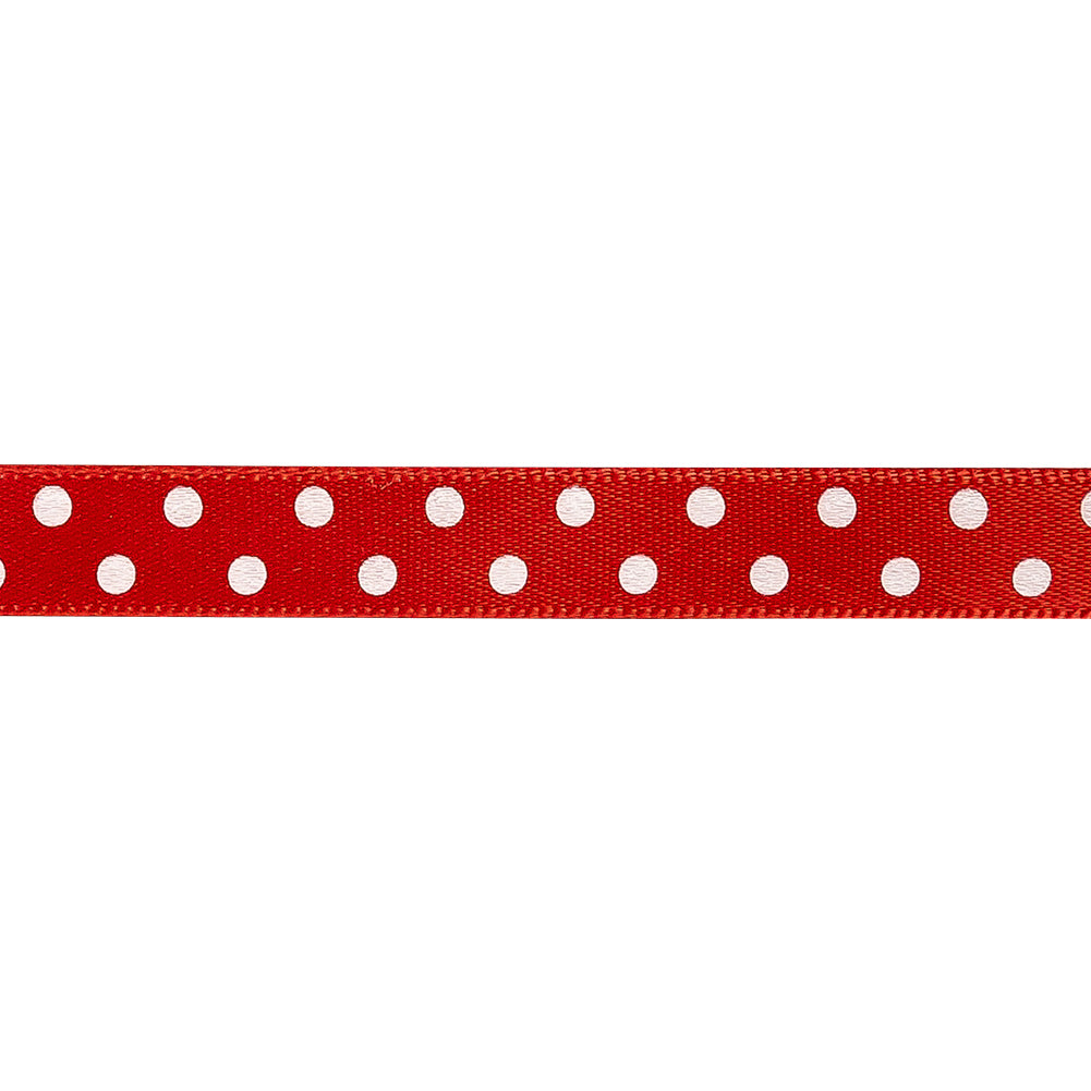 Chinese Red and White Polka Dots Satin Ribbon - 0.375