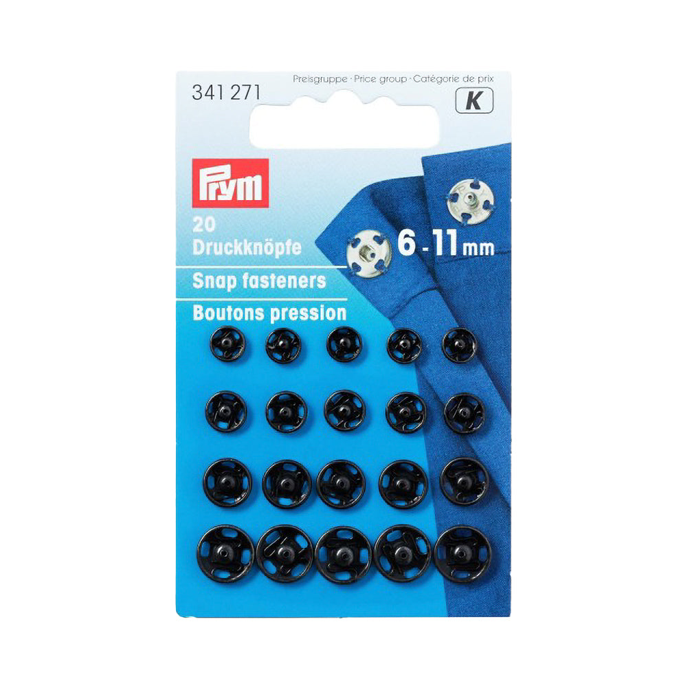 Prym Sew-On Snap Fasteners - Black Assorted 6-11mm - 20 ct - Joann Fabrics
