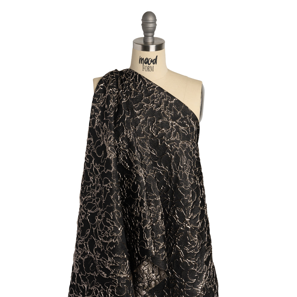 Metallic Luxury Brocade - Black and Silver Floral Outlines - Joann Fabrics