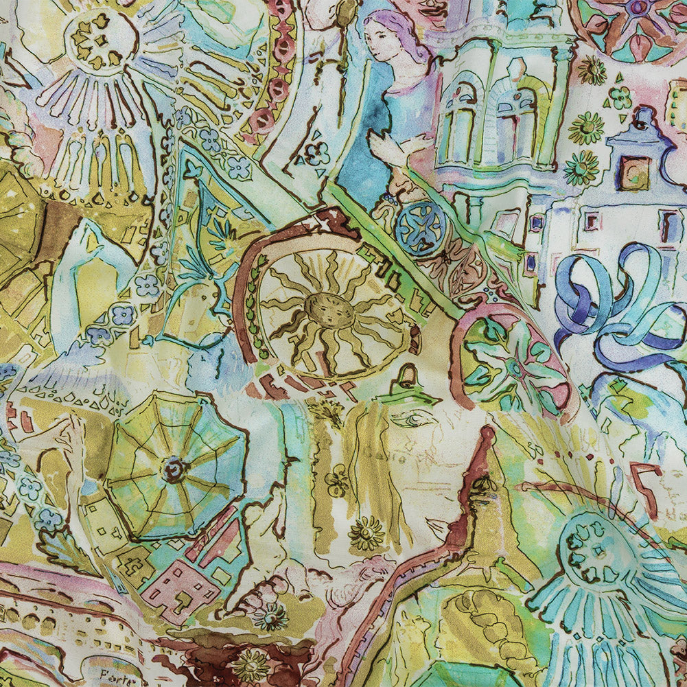 Mood Exclusive Watercolor Village Stretch Cotton Poplin - Joann Fabrics