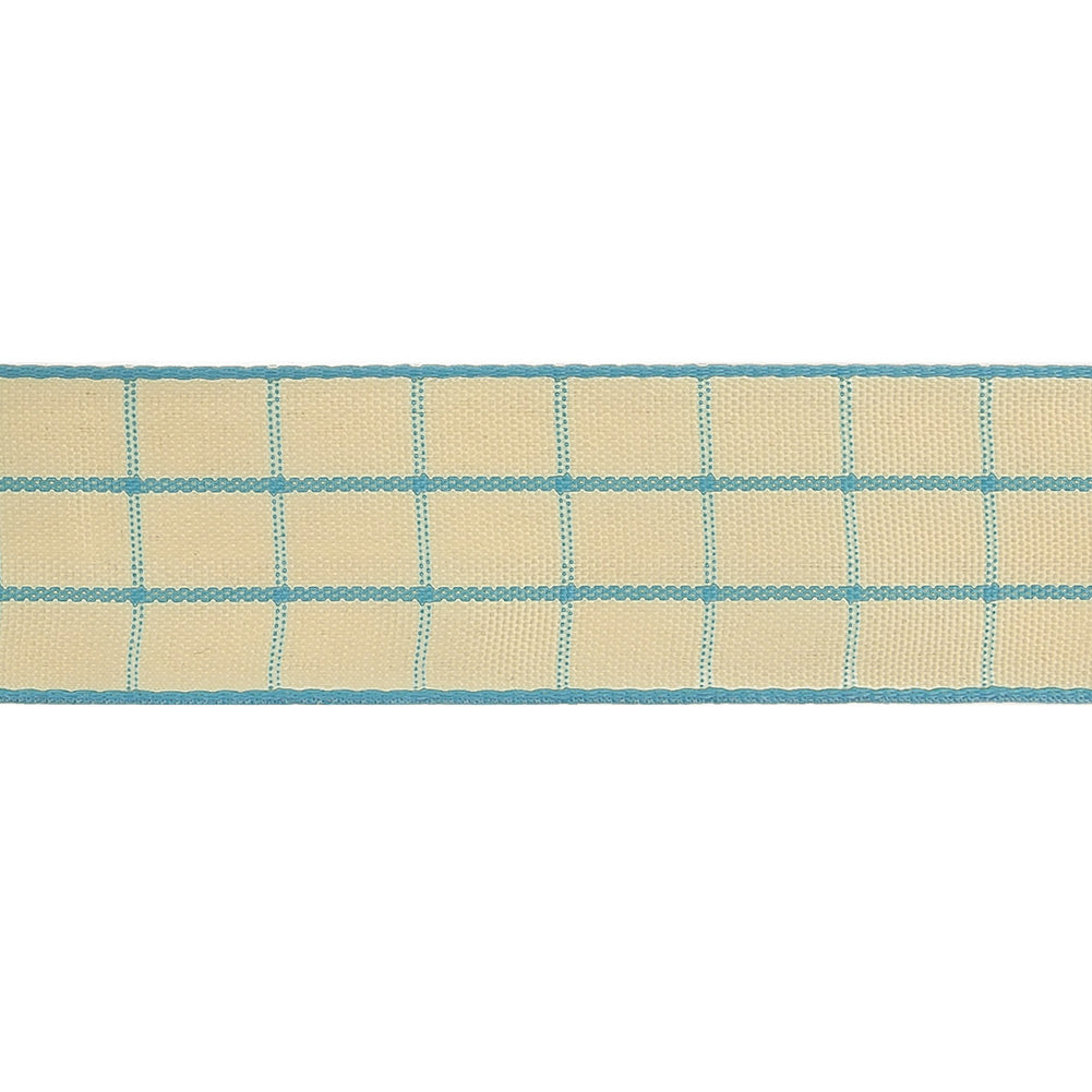 Baltic Sea and Ethereal Green Windowpane Check Woven Ribbon - 1