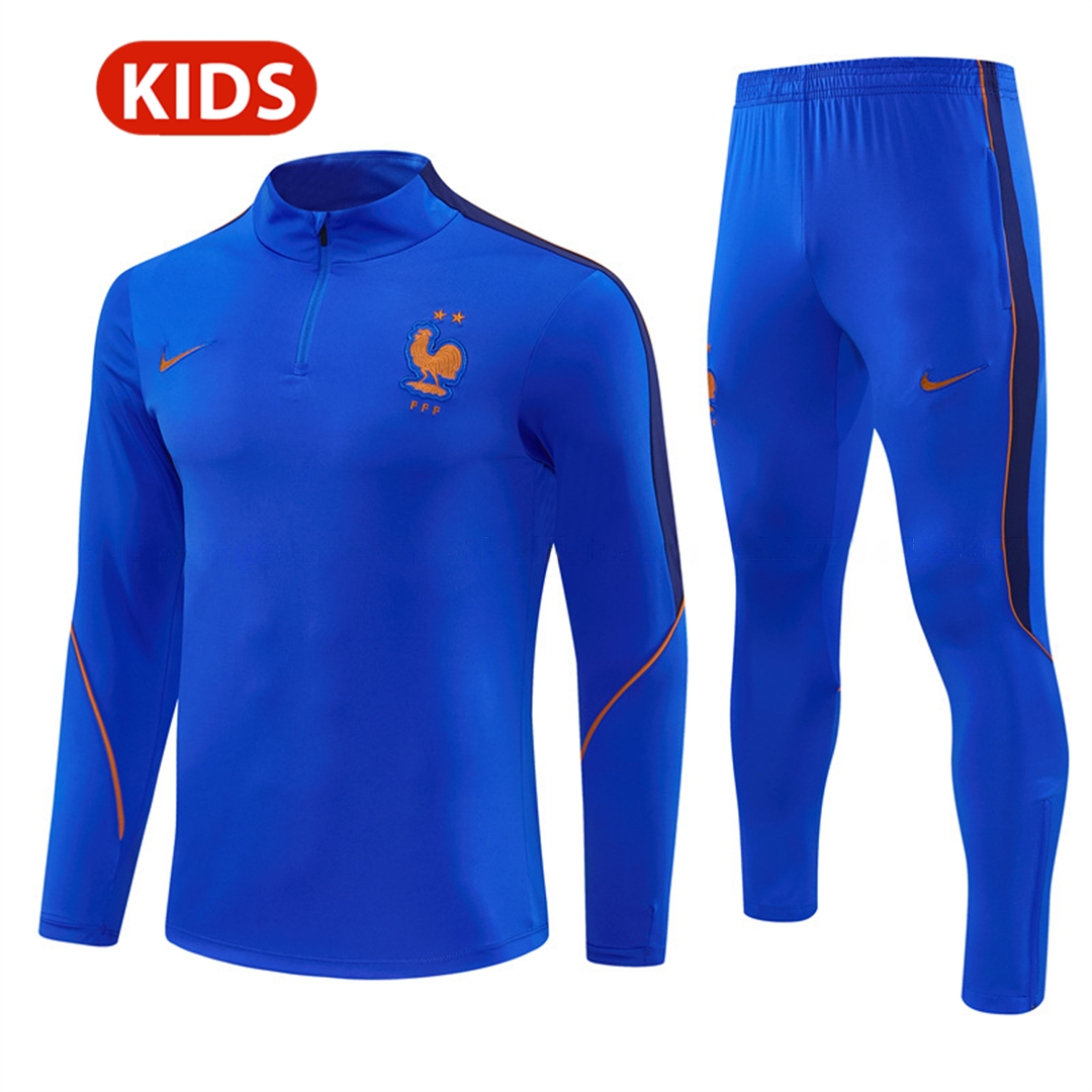 France 2026 Kids Long Sleeve Training Set - Royal Blue Top & Pants - UnitedFutballJersey