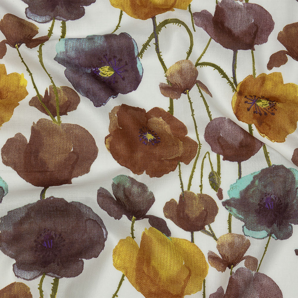Brown, Olive and Ochre Painterly Blooms Cotton Lawn - Joann Fabrics